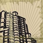 Silhouettes of grunge style buildings