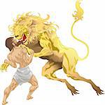 Hercules (Heracles, Herakles) from classical mythology fighting the Nemean lion, the first of his labours. No meshes used.