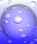 smaller and middle-sized bubbles reflected in one big bubbles, gradient fom blue to white,