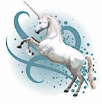 A vector illustration of a unicorn rearing up on its hind legs.