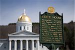 The gold topped state capitol building in Montpelier, Vermont