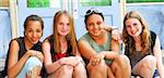 Group of young girls near school building