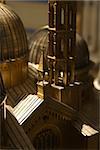 Close-up detail of steeple of model church sculpture in the Vatican Museum, Rome, Italy.