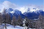 Snowy mountain ridges at Lake Louise in Canadian Rocky mountains