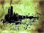 Grunge style background with view of chicago