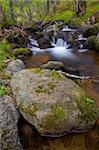 A mountain river with waterfalls in the spring season