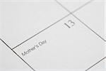 Close up of calendar displaying Mothers Day.