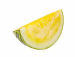 Piece of a yellow watermelon on a white background. Shallow DOF.