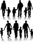 Vector silhouettes of parents with children, illustration