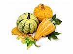 Top view of of decorative pumpkins and leaves