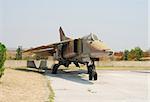 Soviet made fighter jet airplane on the ground