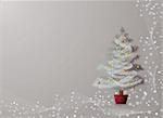 Illustrated background in silver with a christmas tree and snowflakes
