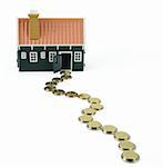 House at the end of a long and devious money path - isolated (clipping path)