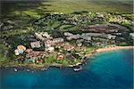 Aerial of tropical beach resort in Maui, Hawaii.