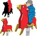 Vector illustration of child riding rocking horse in playground