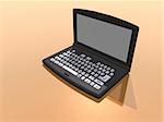 a 3d rendering of a laptop on a golden floor