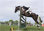 A horse going up over a jump