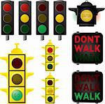 Collection of traffic signals in different stages of changes