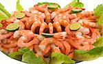 Gourmet large shrimp cocktail with cocktail sauce, lime and lettuce
