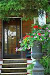 House entrance with flower vase