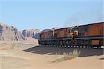 diesel train in rocky desert