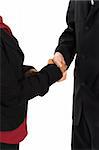 business people shaking hands over white