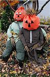 Scarecrows in a garden for halloween
