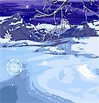 A snowy winter scene, brach and snow flakes on seperate layers so can be removed if wanted.