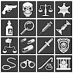 a series of design elements or icons relating to law, order, police and crime