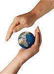 Planet the earth in human hands. Concept about preservation of the environment