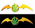 hemp symbol and batwings on black and white background - 3d illustration
