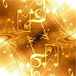 golden abstract background with music notes in it