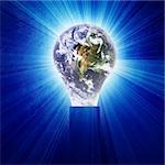 Glowing lightbulb with integrated planet earth