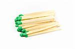 Green wooden matches isolated on white background