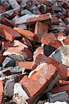 a close up of an old pile of bricks
