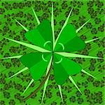 vector of a lucky four leaf clover highlighted on a field of normal clover and stylized grass