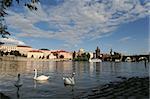 view on Charles bridge and river Vltava , Prague