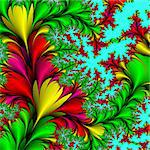 Decorative background, pattern from the bright colors and leaves against the blue background.