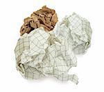 group of crumpled paper balls on white background