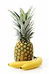 Pineapple with bananas on white background