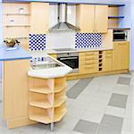 Complete wooden kitchen with blue details square
