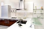 Silver kitchen counter with wooden front panels