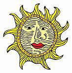 The big yellow sun, with a nose, lips and eyes