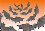 Flying bats on a orange background. Halloween illustration.