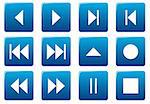 Media square icons set. Blue - white palette. Vector illustration.