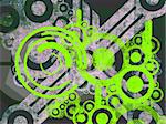 Bright Green Environmental Machine Parts Over Dark Grey Greenish Abstract background Illustration