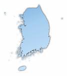 South Korea map light blue map with shadow. High resolution. Mercator projection.