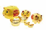 Piggy Banks and Gold Nuggets on White Background