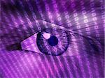 Electronic eye with glowing energy effects, digital illustration