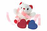 Teddy Bear and Gift Boxes on White Background